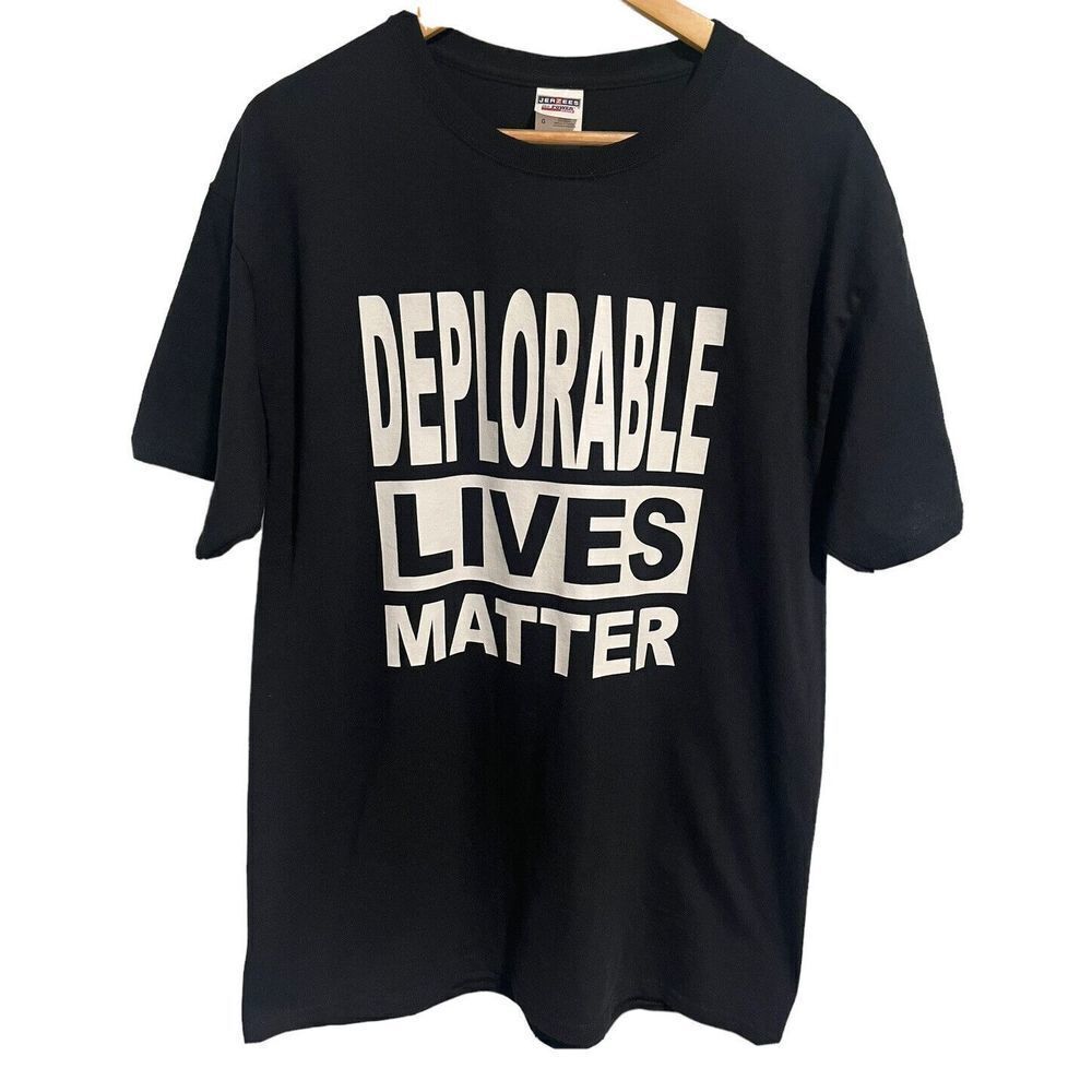 Deplorable Lives Matter Men's Black and White T-Shirt Large